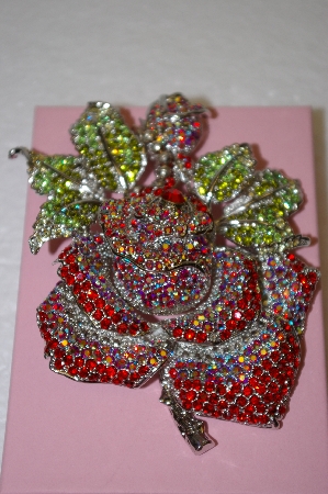 +MBA #16-595  Jumbo Red Crystal Rose Brooch