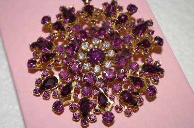 +MBA #16-472  Large Antique Gold Toned Purple Glass Brooch