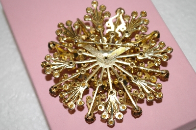 +MBA #16-472  Large Antique Gold Toned Purple Glass Brooch