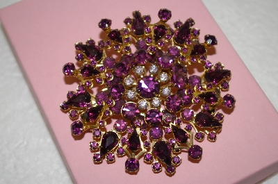 +MBA #16-472  Large Antique Gold Toned Purple Glass Brooch