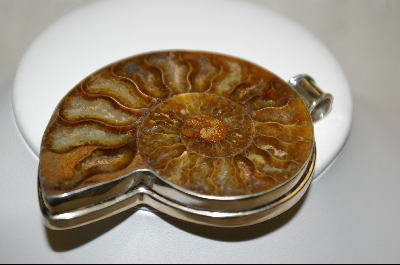 +MBA #FS   Large Stone Shell Fossil Pendant  Set In Sterling