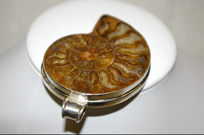 +MBA #FS   Large Stone Shell Fossil Pendant  Set In Sterling