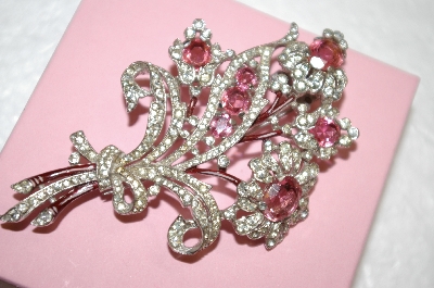 +MBA #16-388   "Trifari Pink & Clear Flower Pin