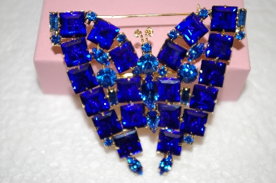 +MBA #16-411  Beautiful Blue Glass Butterfly Brooch