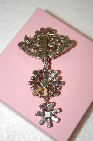 +MBA #16-433  Dk Pink & Smokey Crystal Rhinestone 3 Part Brooch