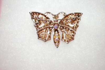 +MBA #16-404  Charles Winston Rose Gold Plated Pink & Lavender CZ Butterfly Pin