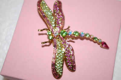 +MBA #16-441  Pink & Green Crystal Dragonfly Pin