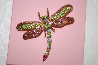 +MBA #16-443  Pink & Green Crystal Dragonfly Pin
