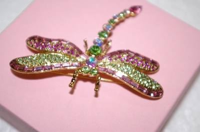 +MBA #16-443  Pink & Green Crystal Dragonfly Pin