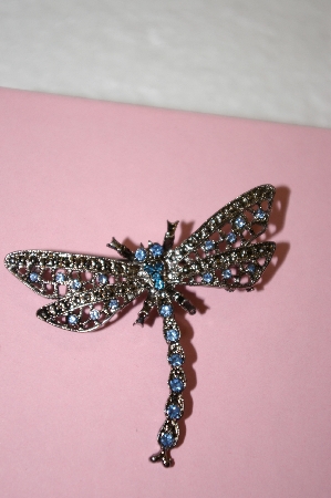 +MBA #16-460  "Antiqued Silver Blue Crystal Dragonfly Pin