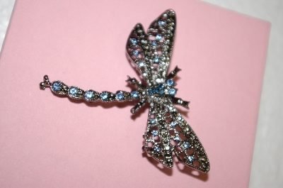 +MBA #16-460  "Antiqued Silver Blue Crystal Dragonfly Pin