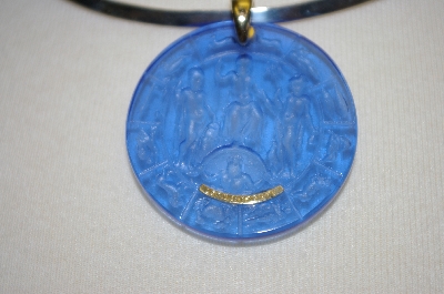 +MBA #16-423  Tagliamonte  Venetian Hand Carved Blue Glass Large Pendant