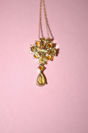 +MBA #16-518  Beautiful Citrine & Peridot 14K Pendant With Chain