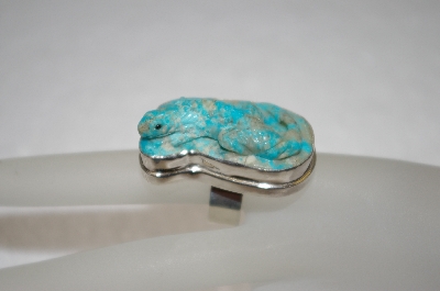 +MBA #16-153  Hard Carved Blue Turquoise Lizzard Sterling Ring