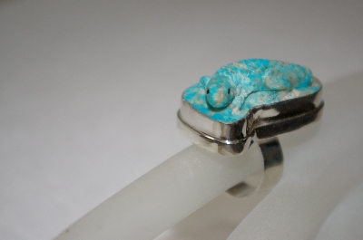 +MBA #16-153  Hard Carved Blue Turquoise Lizzard Sterling Ring