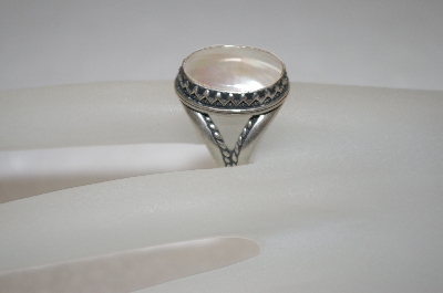 +MBA #16-128  Fancy Artist Stamped Mother Of Pearl Sterling Ring