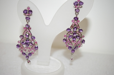 +MBA #17-439  Platinum Over Silver Amethyst & Ruby Earrings