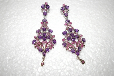 +MBA #17-439  Platinum Over Silver Amethyst & Ruby Earrings