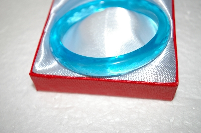 +MBA #17-223  Hand Cut & Made Turquoise Colored Glass Bangle Bracelet