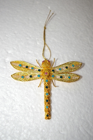 +MBA #17-247  Fancy Gold Base Metal Enameled Dragonfly Pendant