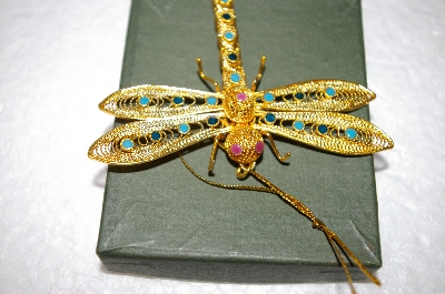 +MBA #17-247  Fancy Gold Base Metal Enameled Dragonfly Pendant