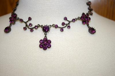 +MBA #17-402  Vintage Look Austrian Purple Crystal Necklace With Matching Earrings