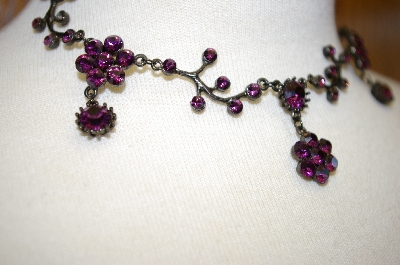 +MBA #17-402  Vintage Look Austrian Purple Crystal Necklace With Matching Earrings