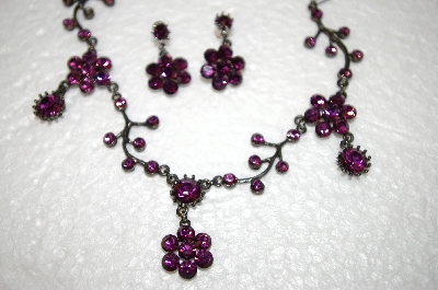 +MBA #17-402  Vintage Look Austrian Purple Crystal Necklace With Matching Earrings