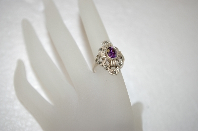 +MBA #17-693  Sterling Amethyst & Marcasite Ring
