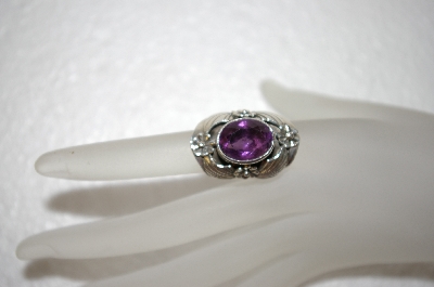 +MBA #17-654  Artist "IRV"  Signed Amethyst Sterling Floral Ring