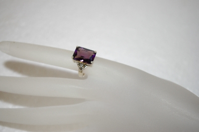 +MBA #17-694  Square Cut Amethyst  & Marcasite Sterling Ring