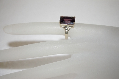 +MBA #17-694  Square Cut Amethyst  & Marcasite Sterling Ring