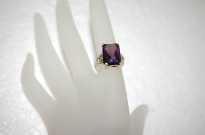 +MBA #17-694  Square Cut Amethyst  & Marcasite Sterling Ring
