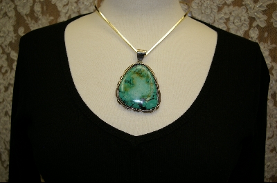 +MBA #SCTP   "Large Green Turquoise "Artist "SC"  Signed " Pendant W/Dark Mertix