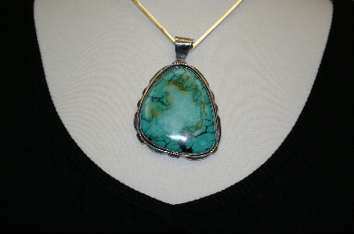 +MBA #SCTP   "Large Green Turquoise "Artist "SC"  Signed " Pendant W/Dark Mertix