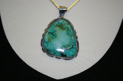 +MBA #SCTP   "Large Green Turquoise "Artist "SC"  Signed " Pendant W/Dark Mertix