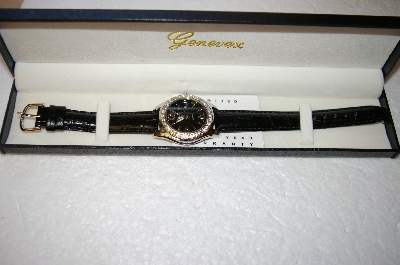 +MBA #17-297  Genevex Swarovski Crystal Black Strap Watch