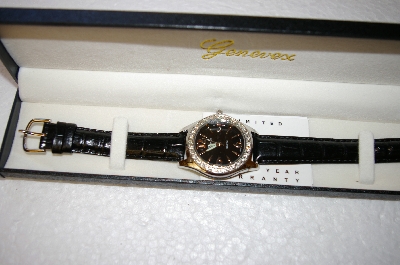 +MBA #17-297  Genevex Swarovski Crystal Black Strap Watch