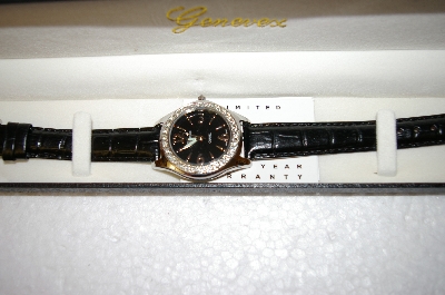 +MBA #17-297  Genevex Swarovski Crystal Black Strap Watch