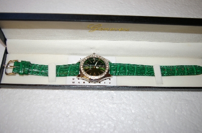 +MBA #17-303  Genevex Ladies Swarovski Crystal Green Watch