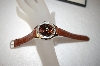 +MBA #17-298  Genevex Ladies Swarovski Crystal Brown Leather Strap Watch