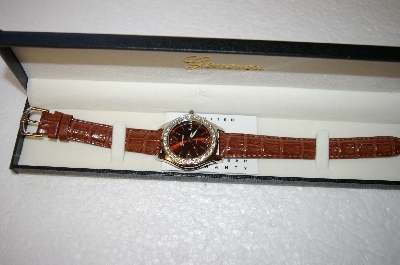 +MBA #17-298A  Genevex Ladies Swarovski Crystal Brown Leather Strap Watch