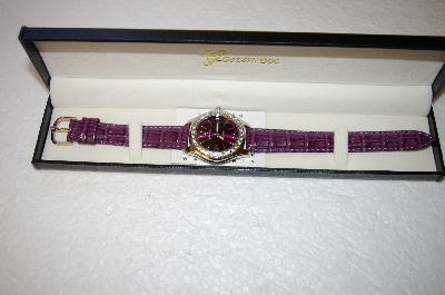 +MBA #17-314  Genevex Ladies Swarovski Crystal Purple Leather strap Watch