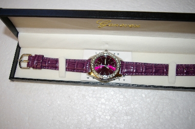 +MBA #17-314  Genevex Ladies Swarovski Crystal Purple Leather strap Watch