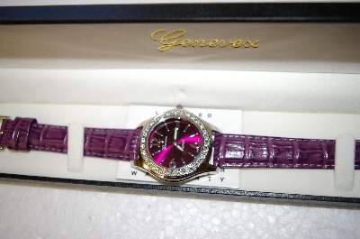 +MBA #17-314  Genevex Ladies Swarovski Crystal Purple Leather strap Watch