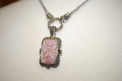 +MBA #17-177  Suspicion Pink Mother Of Pearl Marcasite Enhancer With Matching Chain