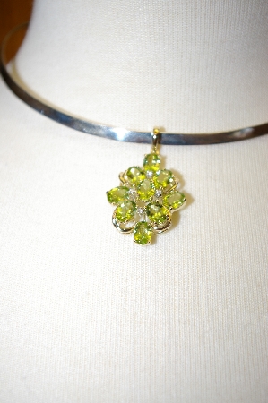 +MBA #17-142B  "9 Stone 14K Peridot Pendant With Diamond Accents