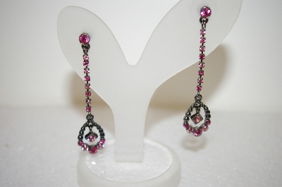 +MBA #17-535  Two Shades Of Pink Crystal Drop Earrings
