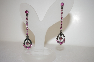 +MBA #17-535  Two Shades Of Pink Crystal Drop Earrings