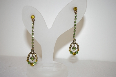 +MBA #17-545    Green & Yellow Crystal Drop Earrings